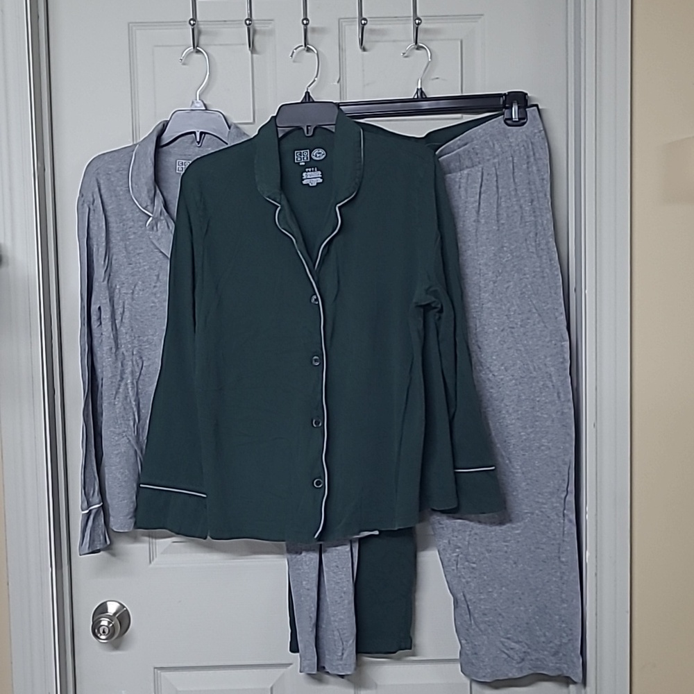 CORE life Organic Cotton Pajama Bundle X2 Forest Green Gray Contrast Piping L